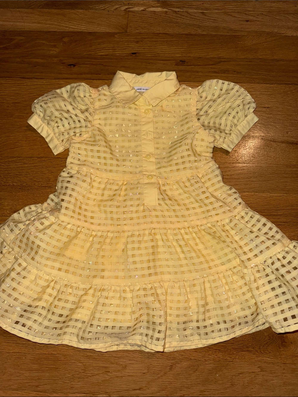 Like NEW Janie and Jack toddler girls yellow Tiered Eyelet Dress size 2T